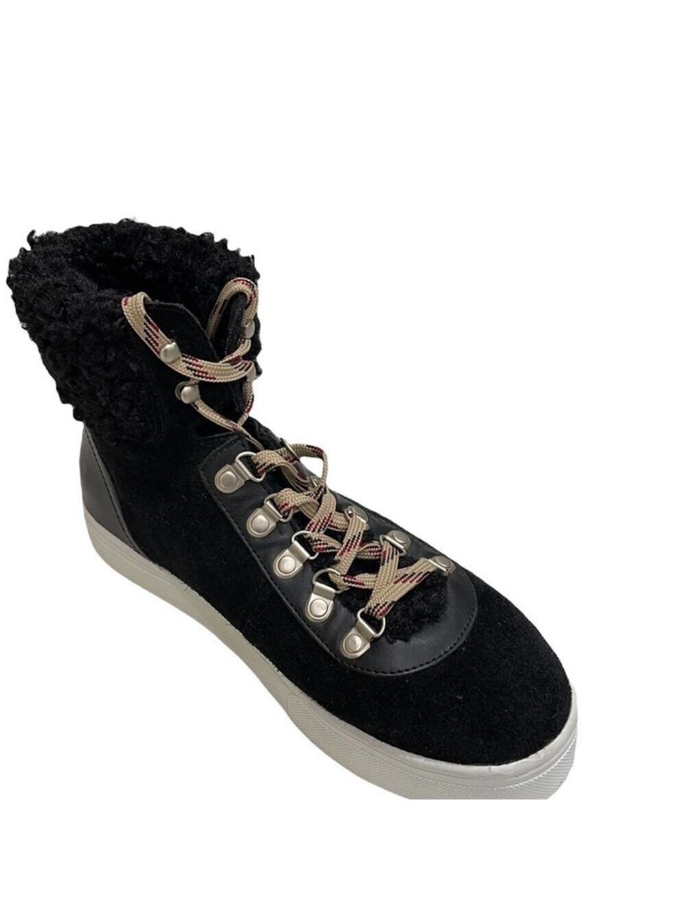 Sam Edelman Luther Suede and Faux Shearling High Top Sneaker SZ 9 Black - Picture 2 of 9